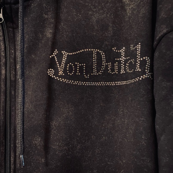 Von Dutch Rhinestone Full-zip Acid-washed Oversized Hoodie NWOT - Picture 3 of 6